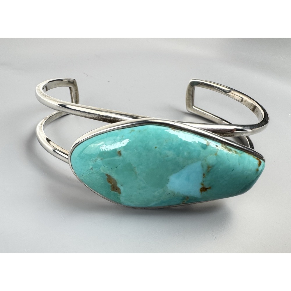 Barse Turquoise Sterling Silver 925 Modernist Cuff Bracelet 33g Thailand